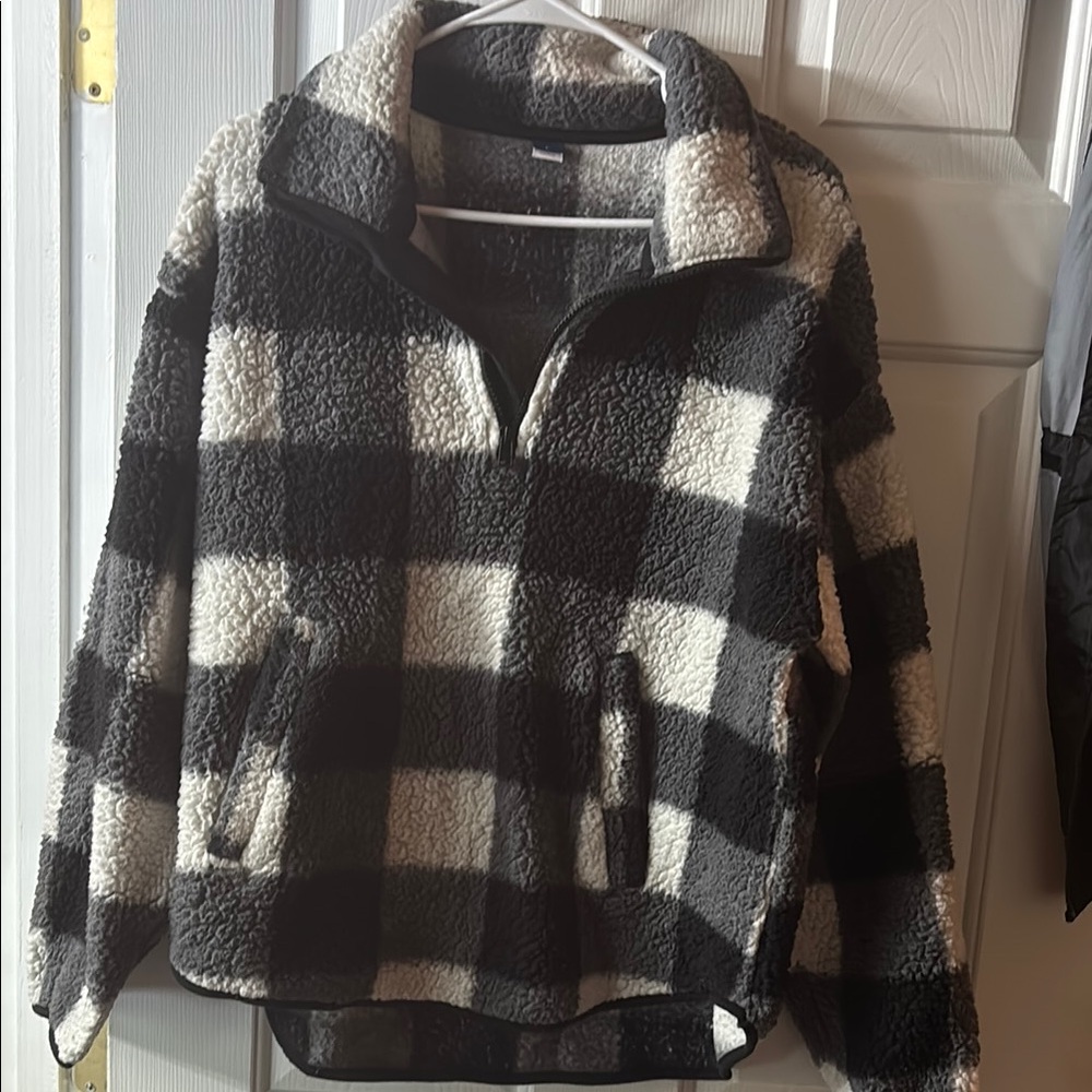 Black and White Checkered Fleece Jacket